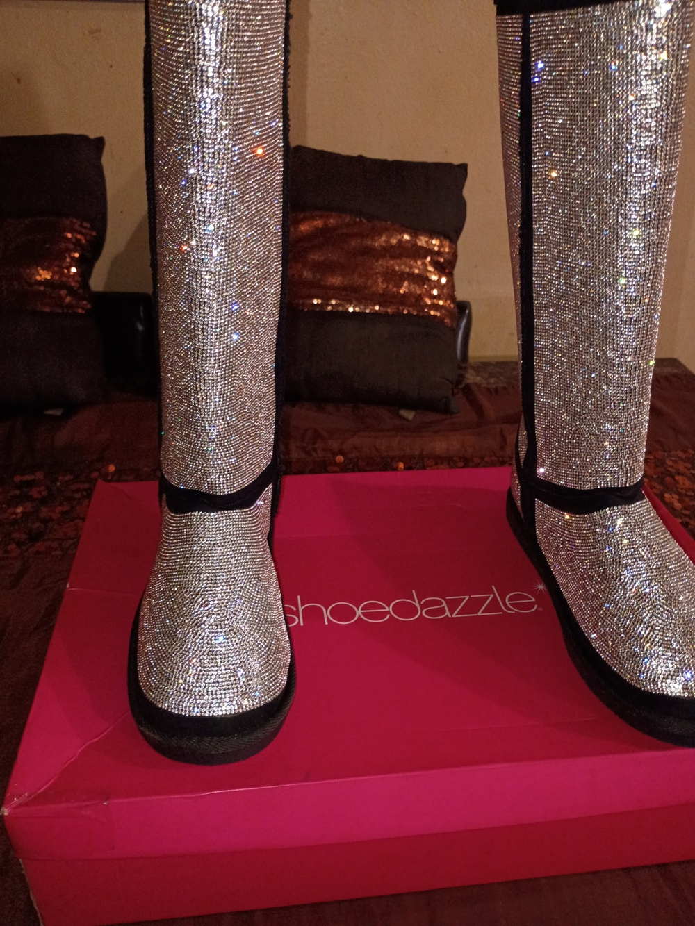 Shoe Dazzle Silver Crystal Tall Boots - Women